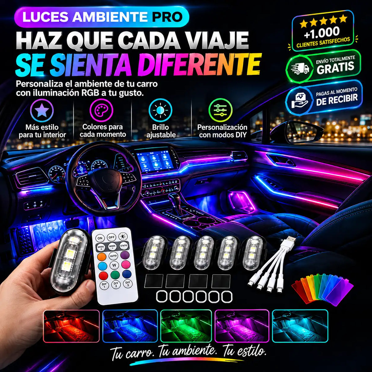 Luces Ambiente Pro – Set RGB para vehículo